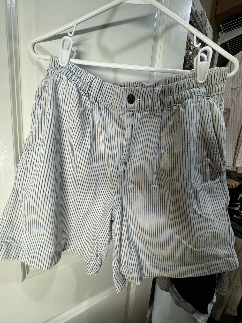 aerie Men's White Shorts with Navy Pinstripes